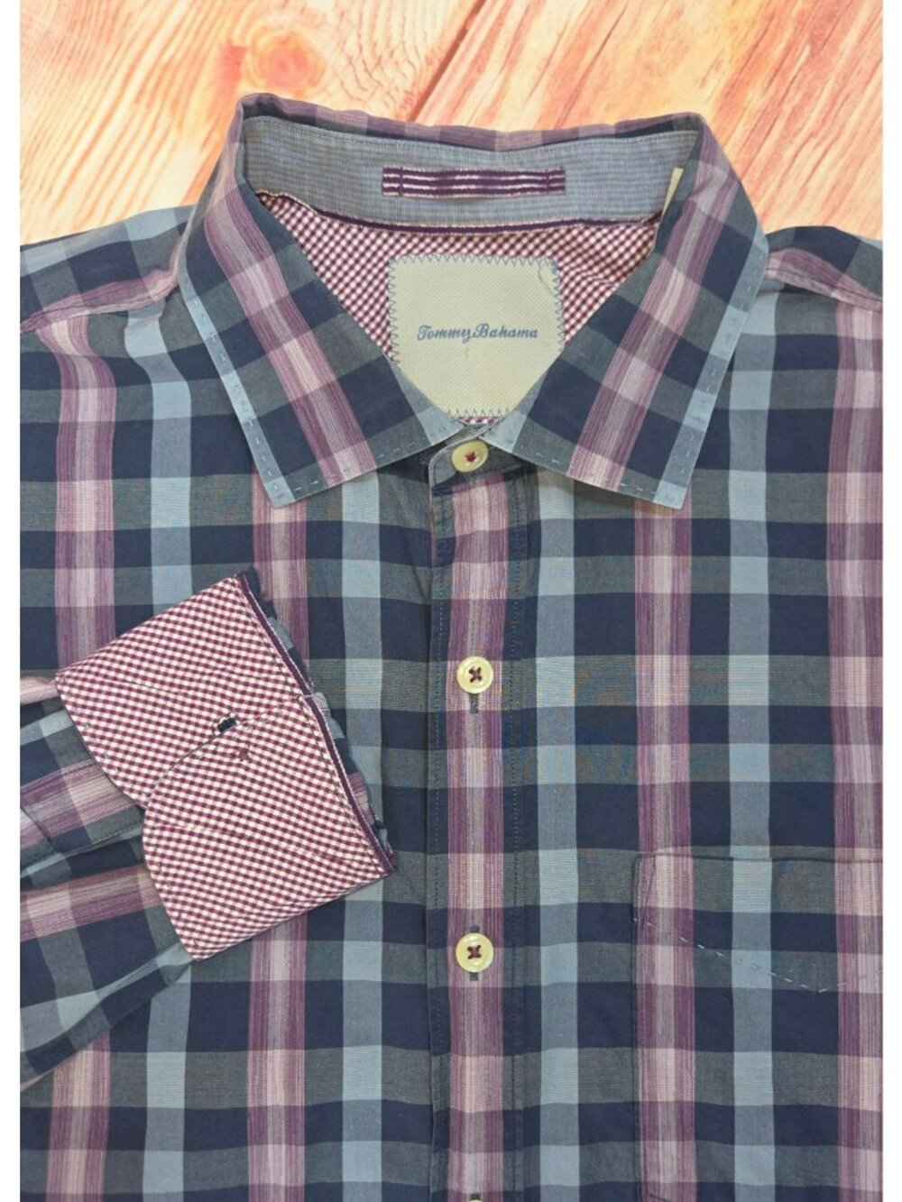Tommy Bahama Mens Purple Plaid Long Sleeve Shirt Large
